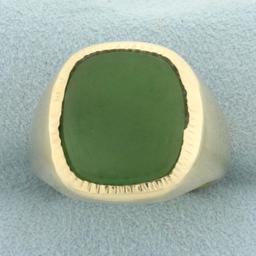 Mens Bezel Set Jade Ring In 10k Yellow Gold