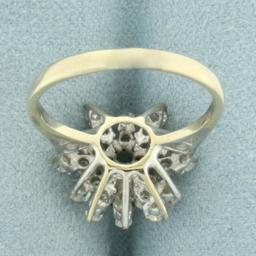 Untreated Emerald And Diamond Starburst Flower Ring In 18k Yellow And White Gold