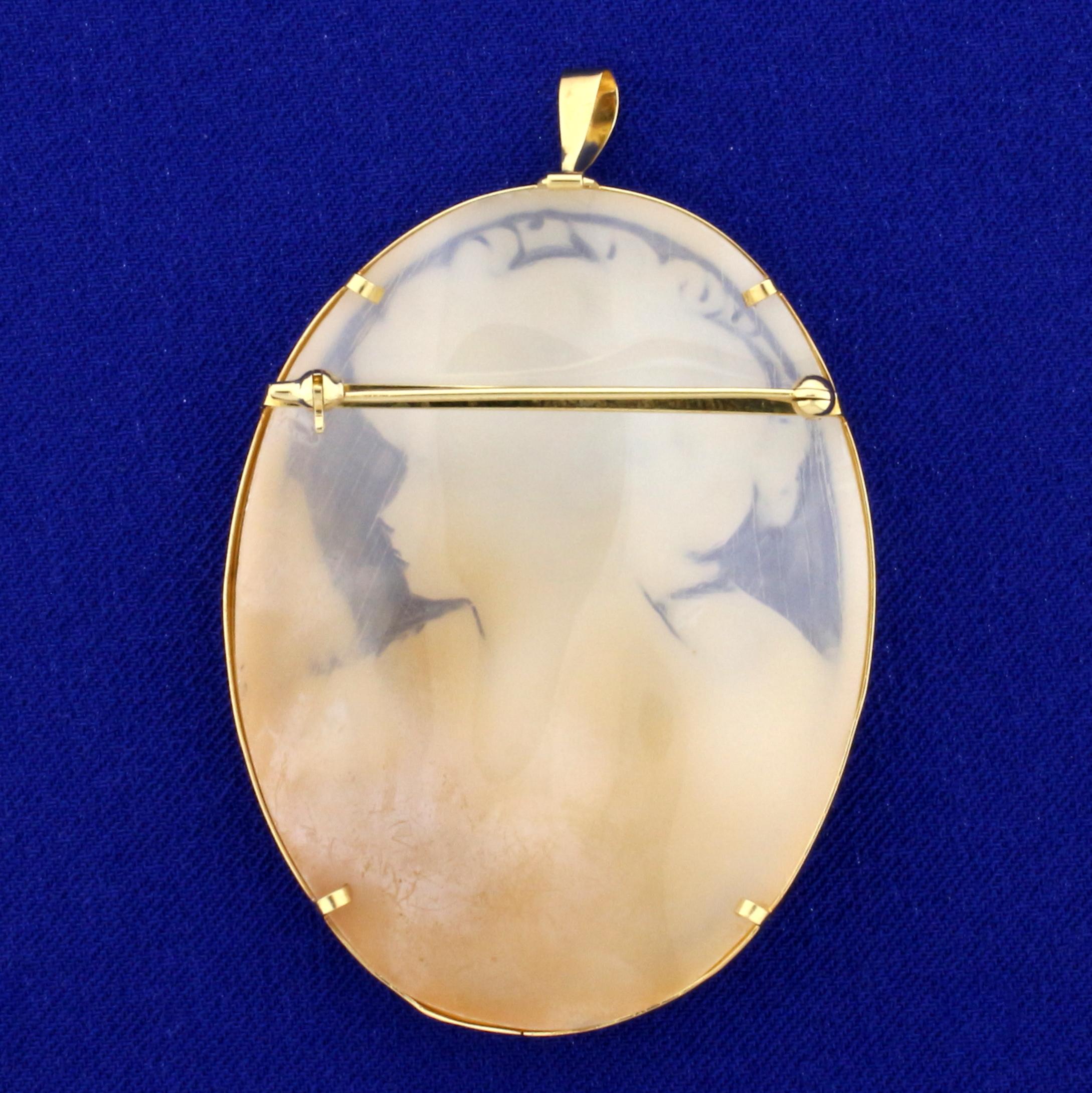 Vintage Cameo Pin Or Pendant In 18k Yellow Gold