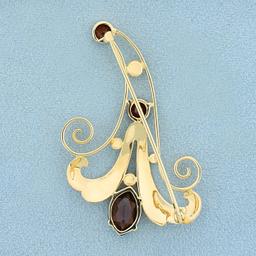 Vintage Garnet Pin In 14k Yellow Gold