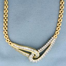 2ct Tw Round And Baguette Diamond Panther Link Necklace In 14k Yellow Gold