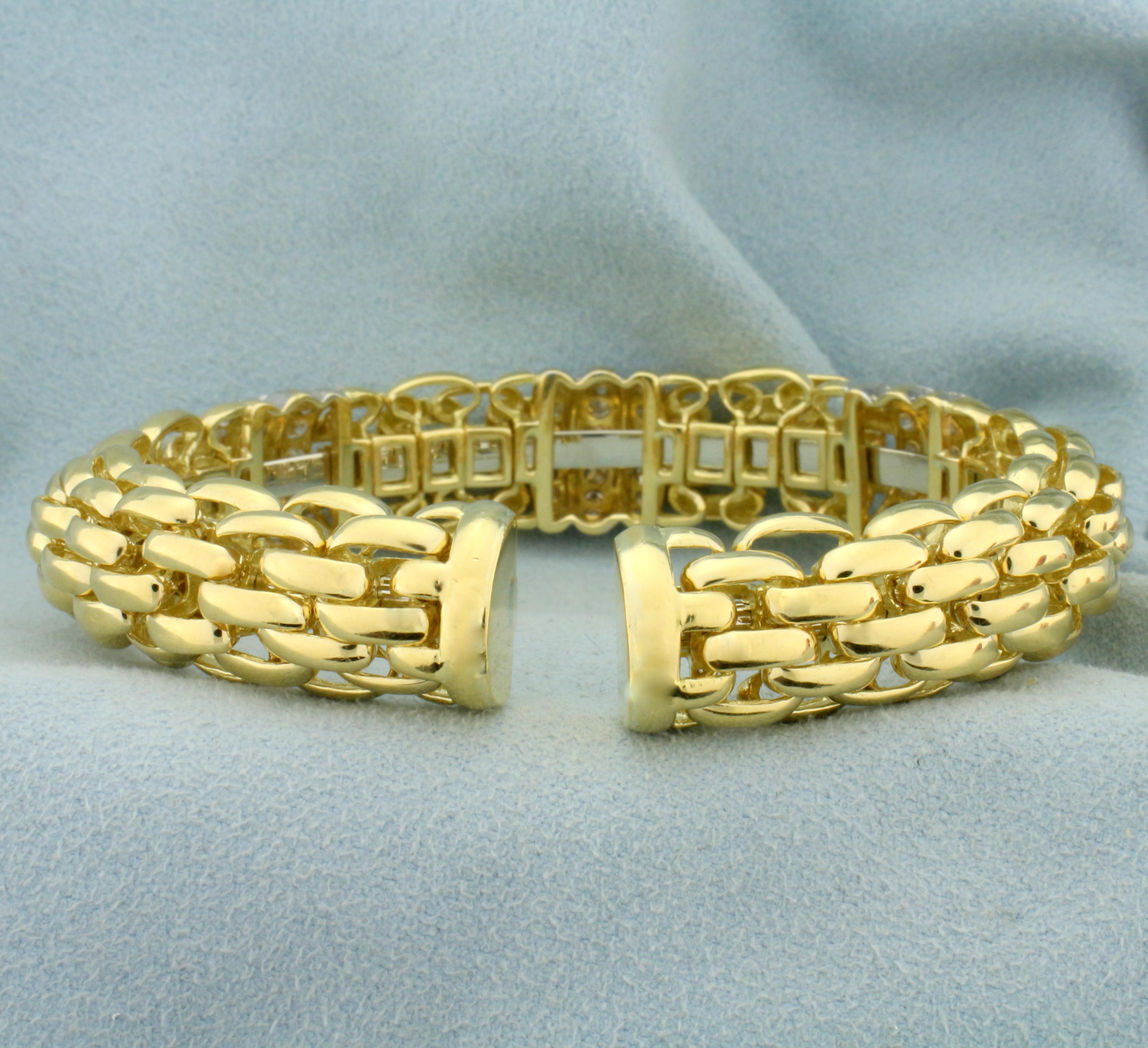 Designer 3ct Tw Diamond Ivan & Co. Panther Link Bangle Bracelet In 18k Yellow Gold