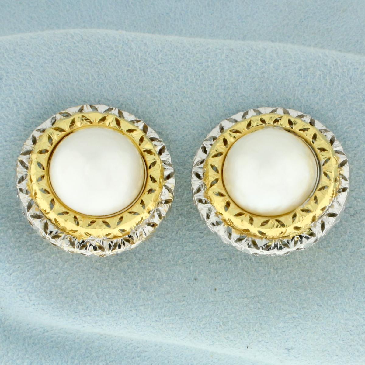 Mabe Pearl Clip On Statement Earrings In 18k Yellow And White Gold