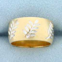 Leaf Nature Design Diamond Band Ring In 14k Yellow Gold