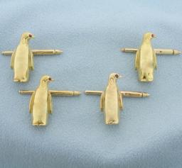 Penguin Tuxedo Stud Set In 14k Yellow Gold