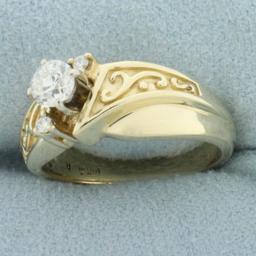 Vintage Old European Cut Diamond Engagement Ring In 14k Yellow Gold