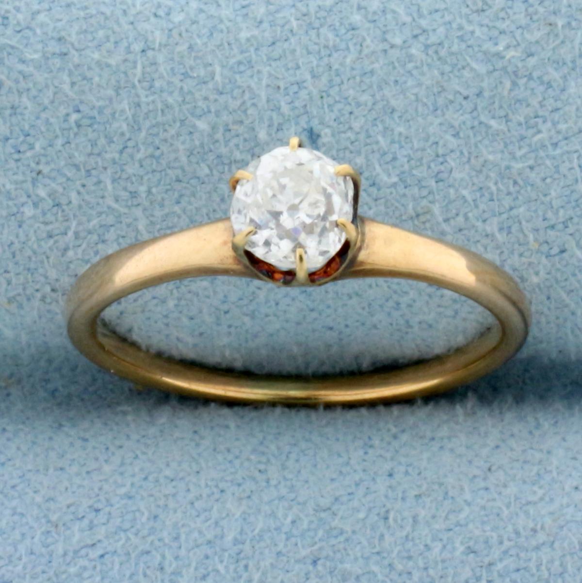 Antique Old Mine Cut Diamond Victorian Engagement Ring In 14k Rose Gold