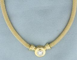 Italian Diamond Solitaire Necklace In 14k Yellow Gold