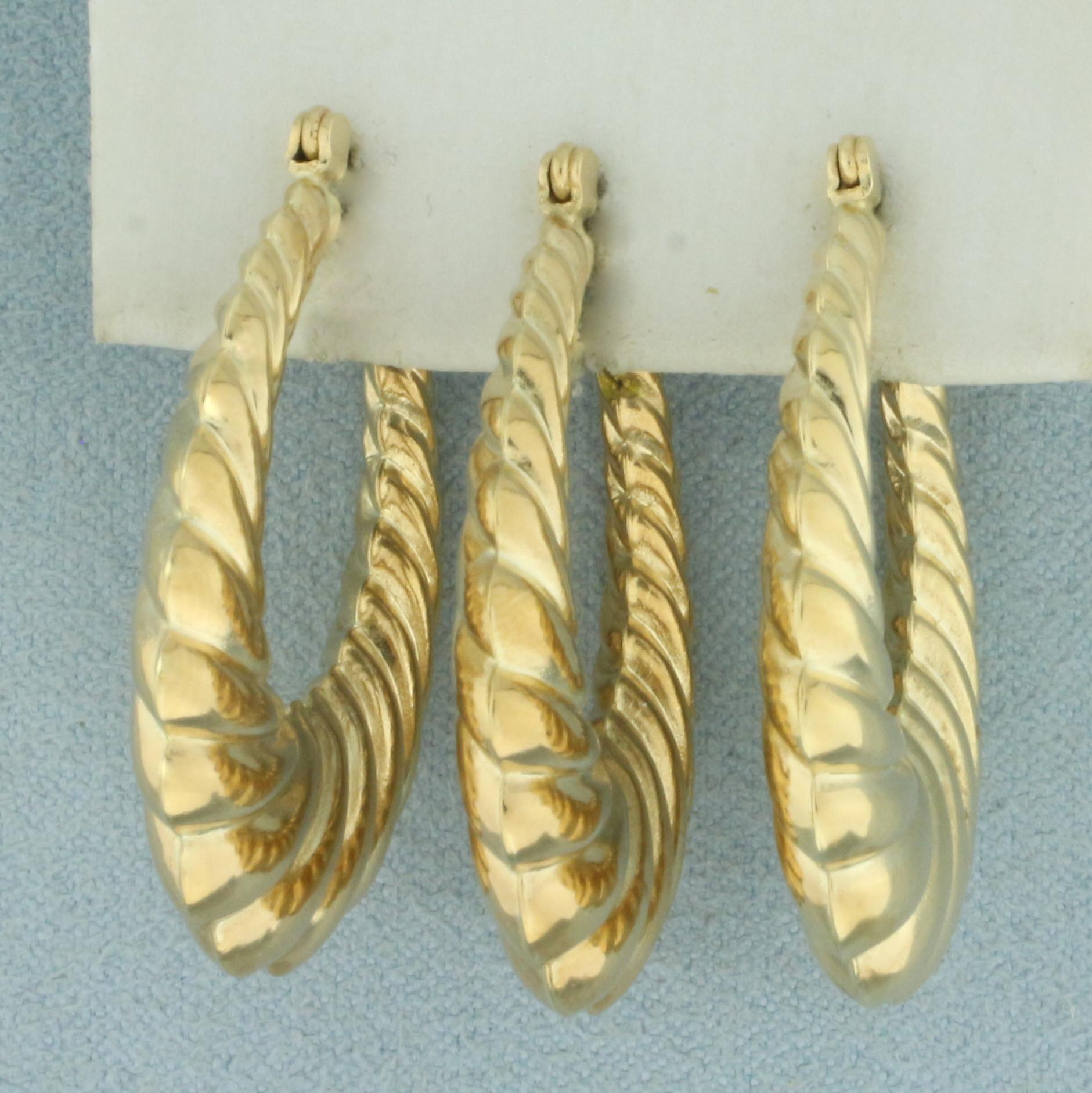 Scalloped Shrimp Hoop Earrings Set Of 3 In 14k Yellow Gold