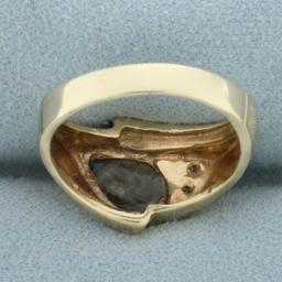 Natural Black Star Sapphire And Diamond Ring In 14k Yellow Gold