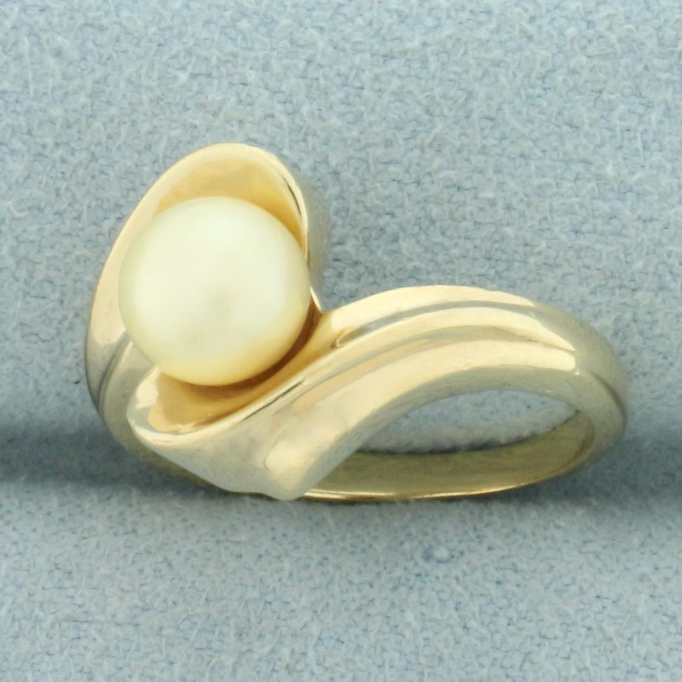 Cultured Akoya Pearl Bypass Ring In 14k Yellow Gold