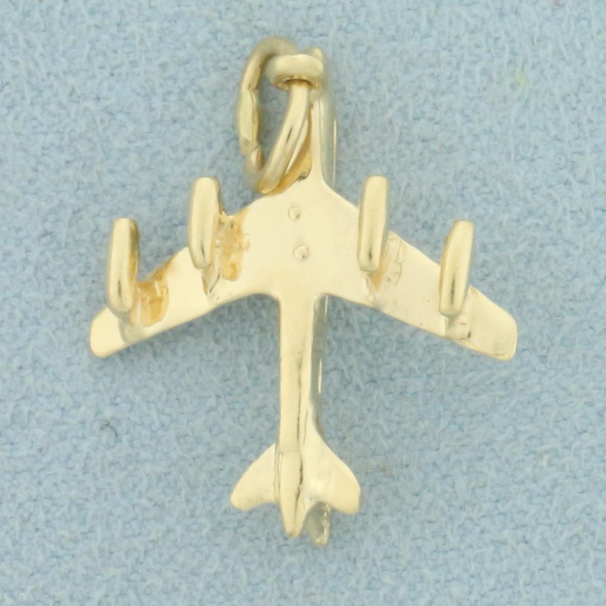 3-d Passenger Jet Airplane Charm In 14k Yellow Gold