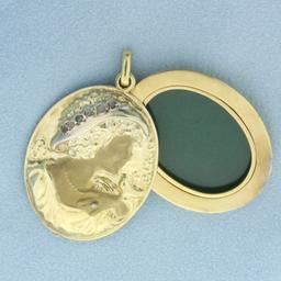 Antique Diamond Cameo Locket In 14k Yellow And White Gold