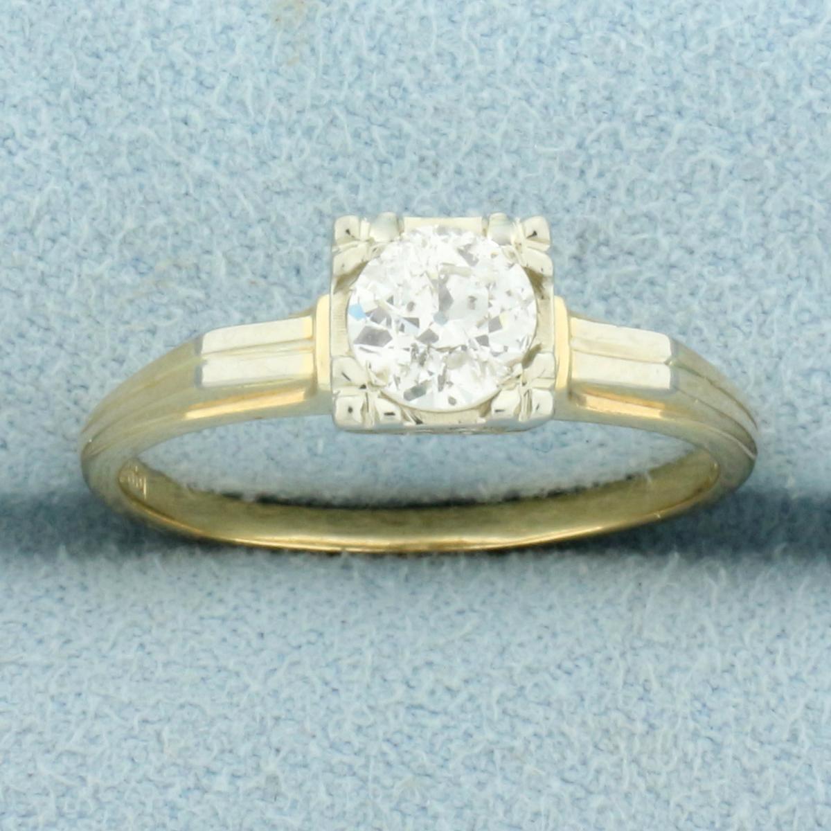 Antique Solitaire Old European Cut Diamond Engagement Ring In 14k Yellow Gold