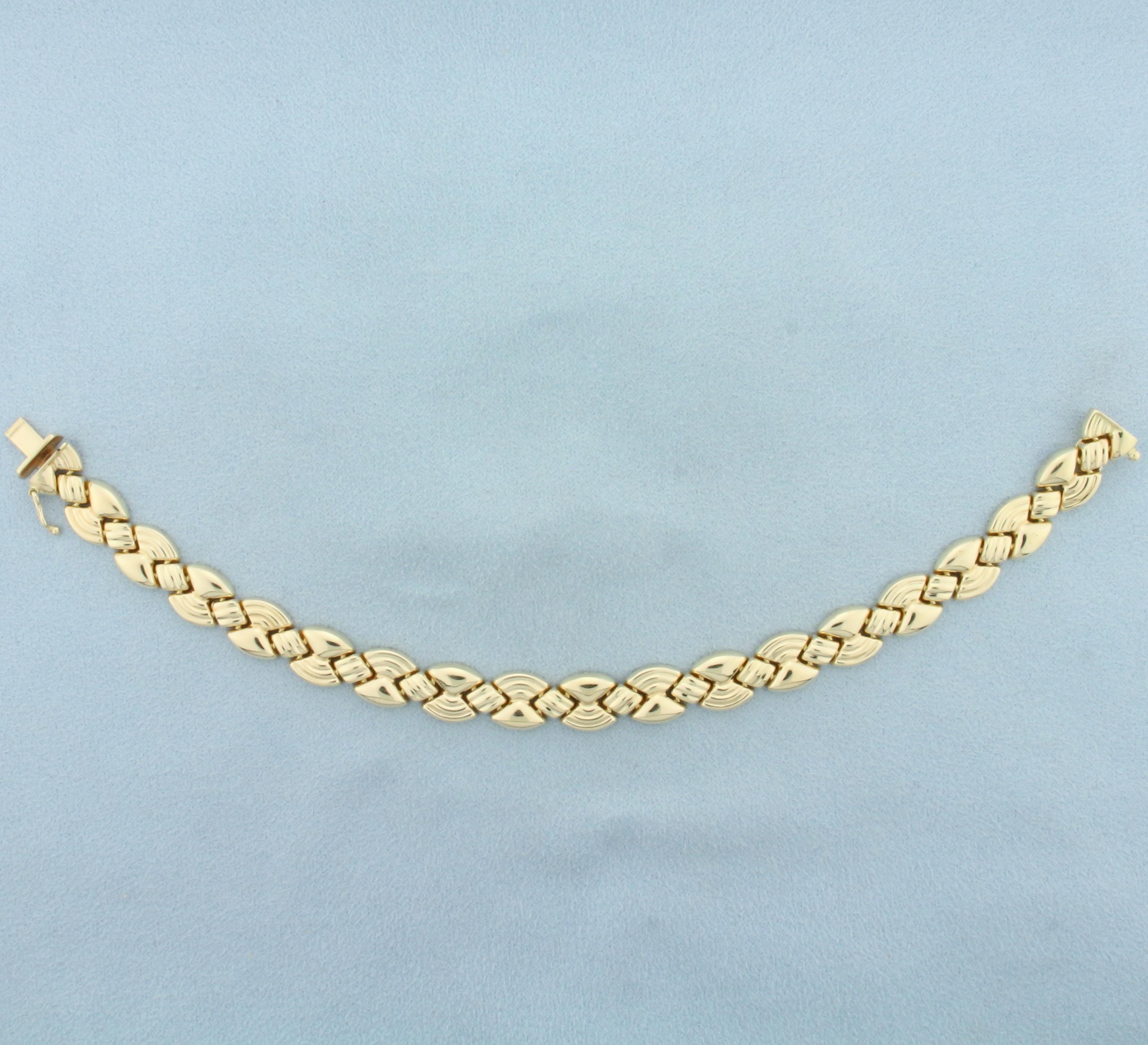 Italian Quilted Puffy Design Link Bracelet In 14k Yellow Gold