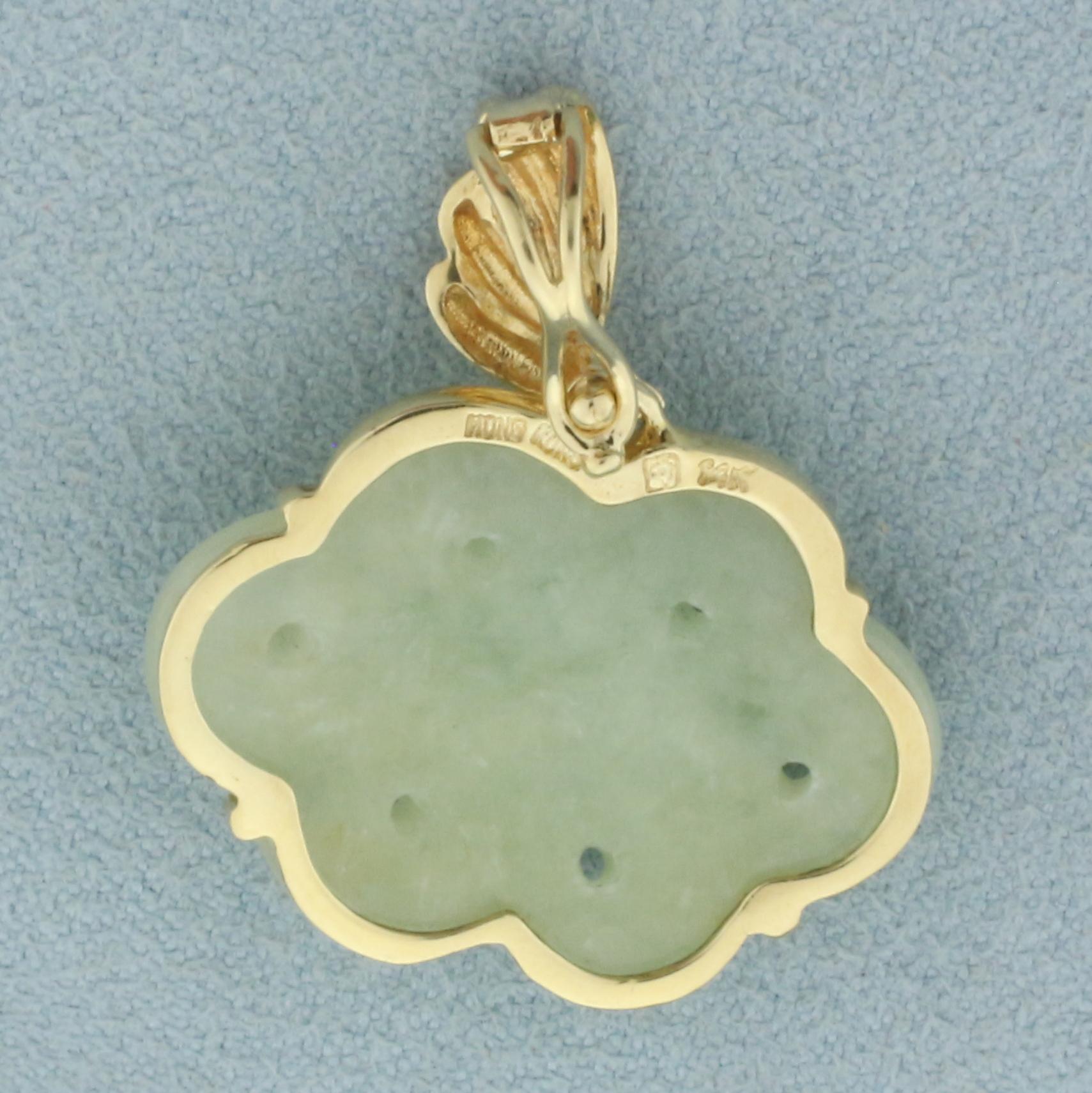 Hand Carved Jade Pendant In 14k Yellow Gold