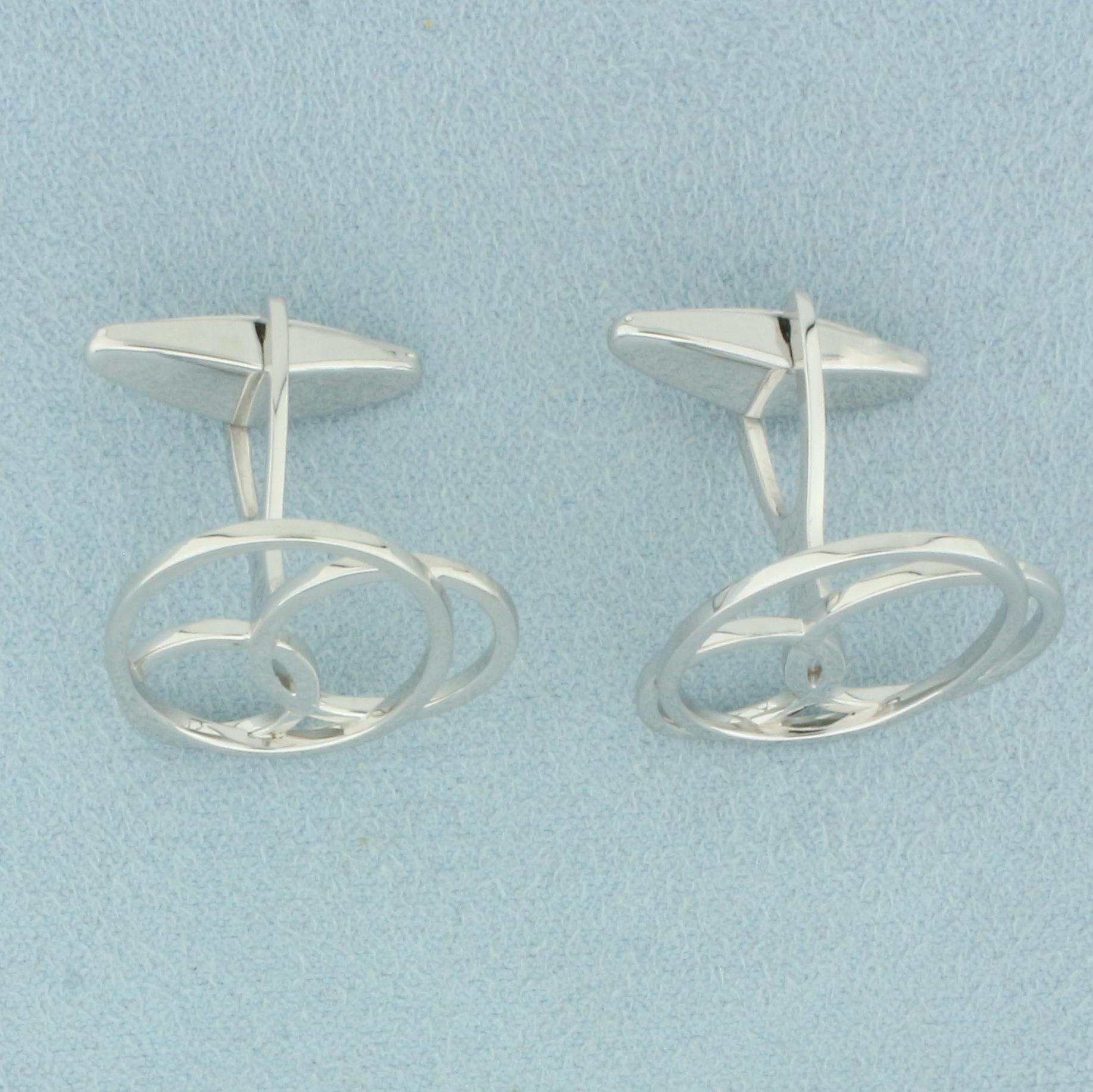 Abstract Design Circle Cufflinks In 14k White Gold