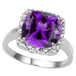 3.5ctw Cushion Cut Amethyst And Diamond Ring In Sterling Silver