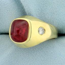 Designer 4ct Tw Ruby And Diamond Ring In 18k Yellow Gold