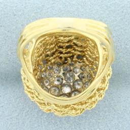 Italian Woven Design Diamond Bombe Ring In 18k Yellow Gold