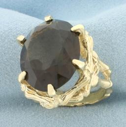 13ct Smoky Topaz Bamboo Design Statement Ring In 14k Yellow Gold