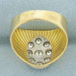 Italian Diamond Bulls Eye Target Design Ring In 18k Yellow Gold