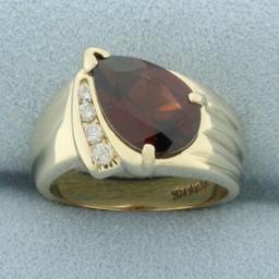 Garnet And Diamond Ring In 14k Yellow Gold