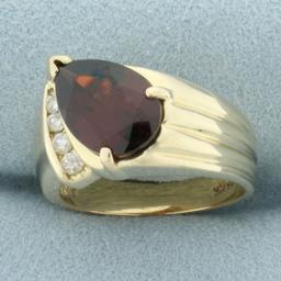 Garnet And Diamond Ring In 14k Yellow Gold