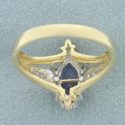 Unique Tanzanite And Diamond Ring In 14k Yellow Gold