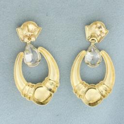 Cz Dangle Doorknocker Earrings In 14k Yellow Gold