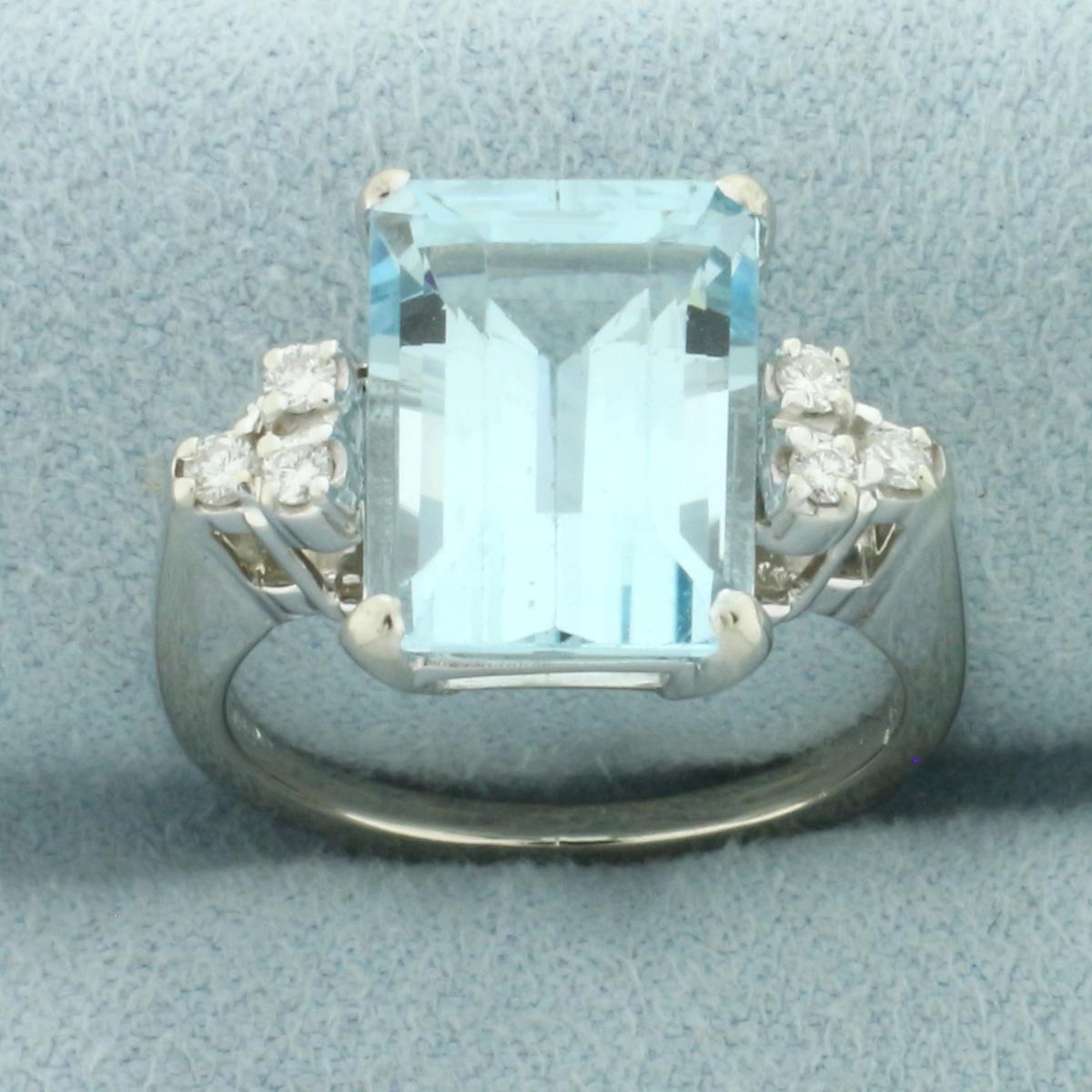 Aquamarine And Diamond Ring In 14k White Gold