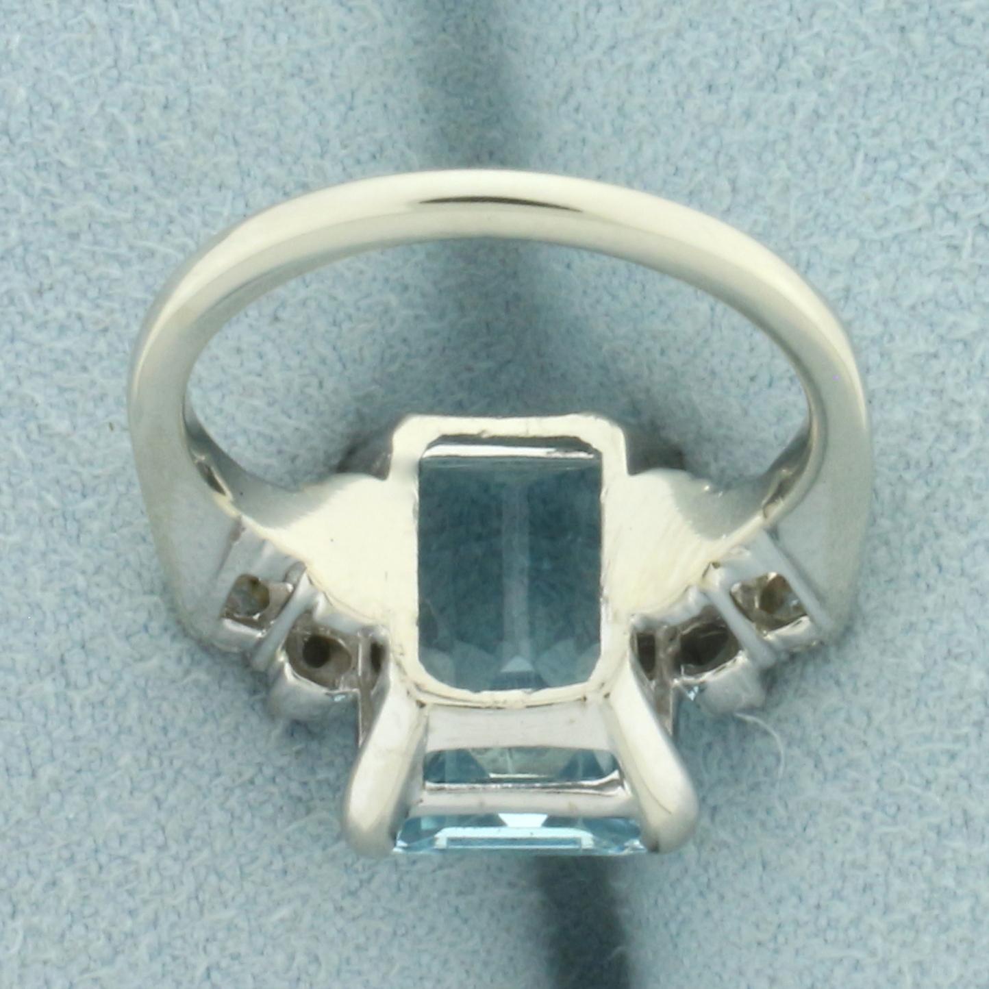 Aquamarine And Diamond Ring In 14k White Gold