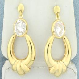 Hoop Dangle Door Knocker Cz Earrings In 18k Yellow Gold