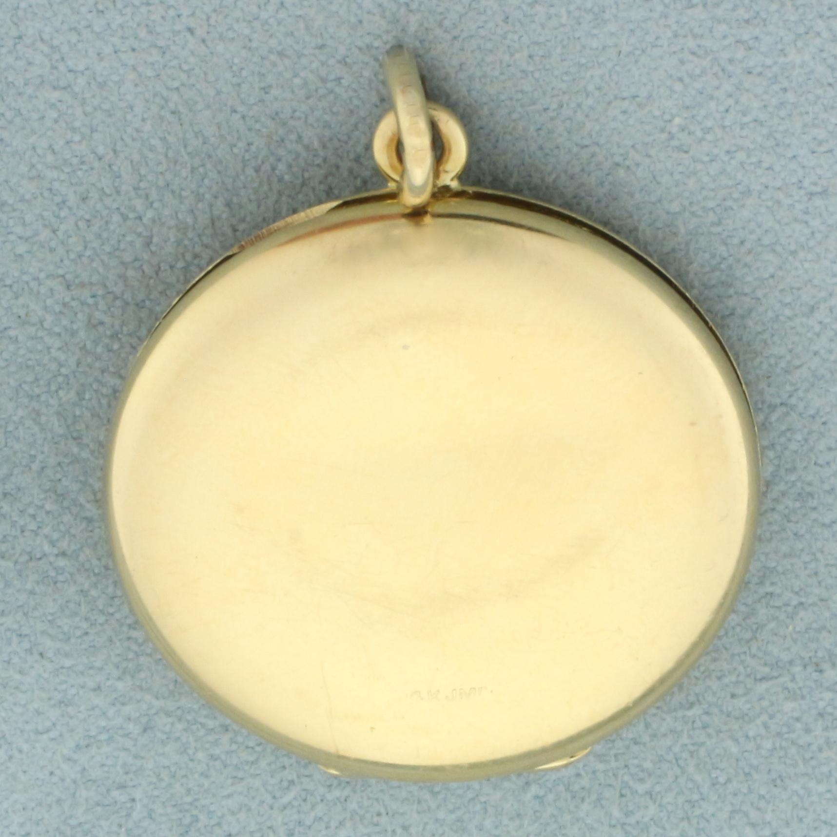 Vintage Etched0 Locket Pendant In 14k Yellow Gold
