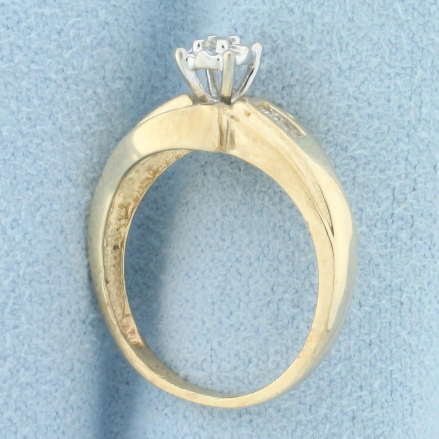 Baguette And Round Diamond Ring In 10k Yellow Gold