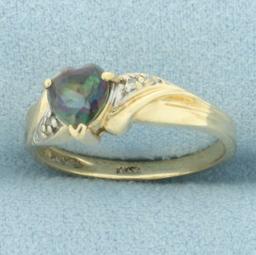 Heart Mystic Topaz And Diamond Ring In 10k Yellow Gold