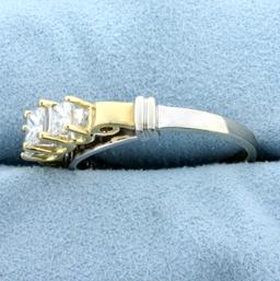 1ct Tw Princess Three Diamond Wedding Or Anniversary Ring In 14k Yellow And White Gold