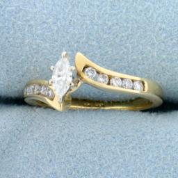 1/2ct Tw Marquise And Round Diamond Bypass Engagement Ring In 14k Yellow Gold