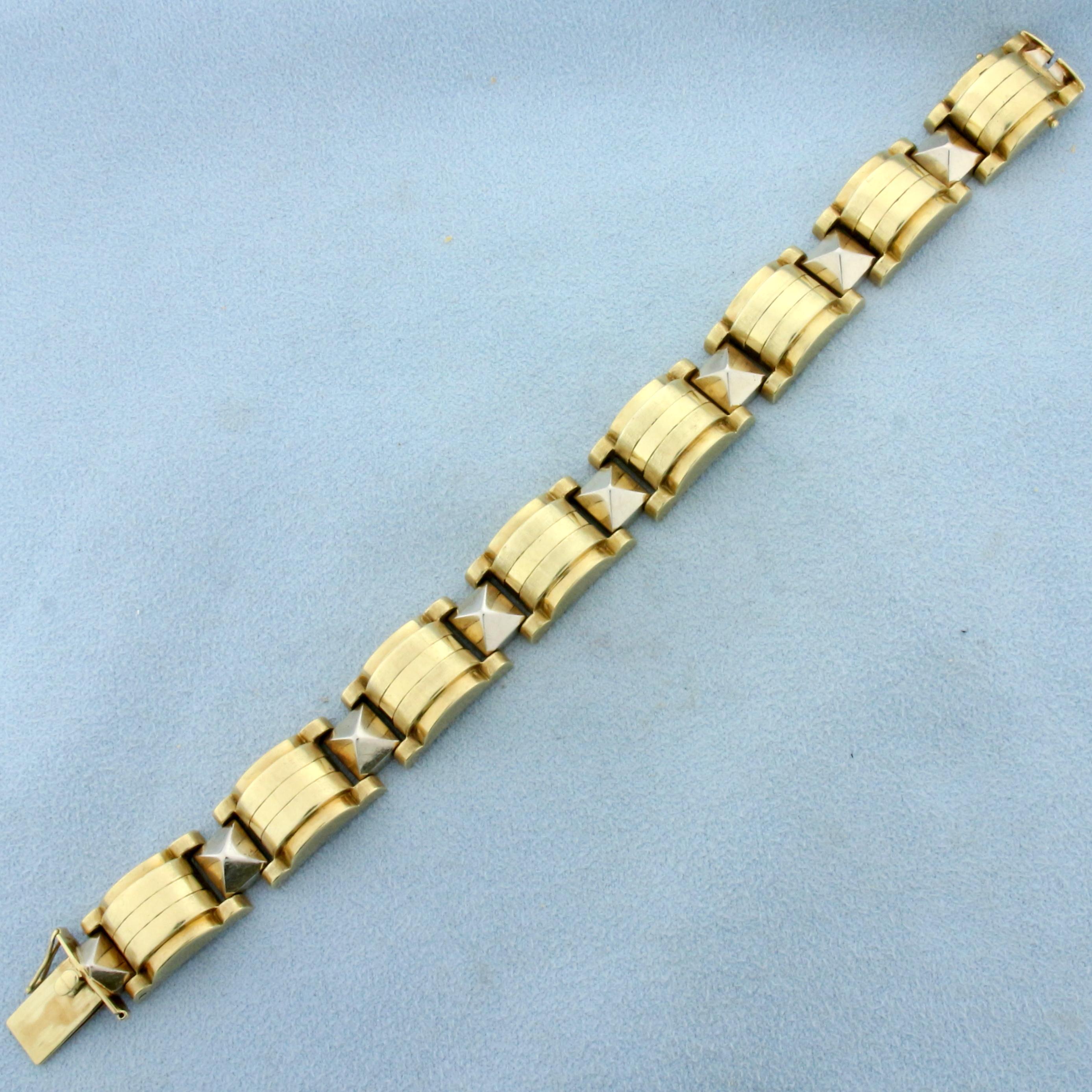 Designer Link Two Tone Bracelet In 14k Yellow And White Gold