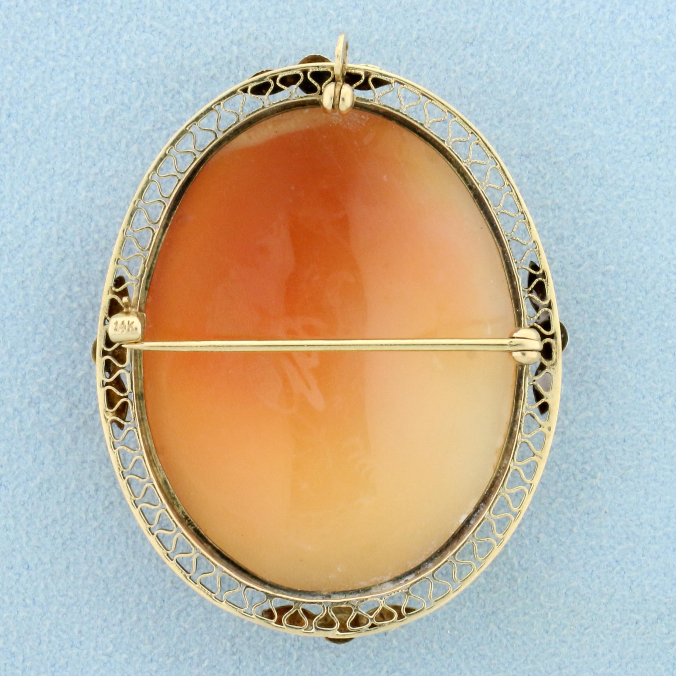 Large Cameo Pendant Or Pin In 14k Yellow Gold