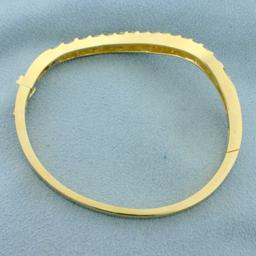 3ct Tw Diamond Wave Design Bangle Bracelet In 14k Yellow Gold