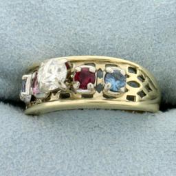 Vintage 3/4ct Tw Diamond, Ruby, Sapphire, And Topaz Ring In 10k Yellow Gold