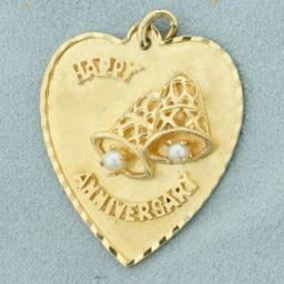 Happy Anniversary Heart Shaped Pendant In 14k Yellow Gold