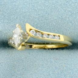 Marquise Diamond Bypass Design Engagement Ring In 14k Yellow Gold