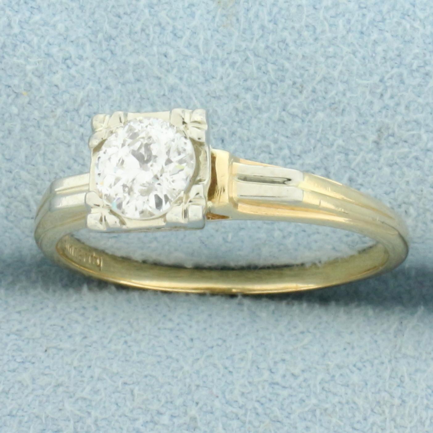 Antique Solitaire Old European Cut Diamond Engagement Ring In 14k Yellow Gold