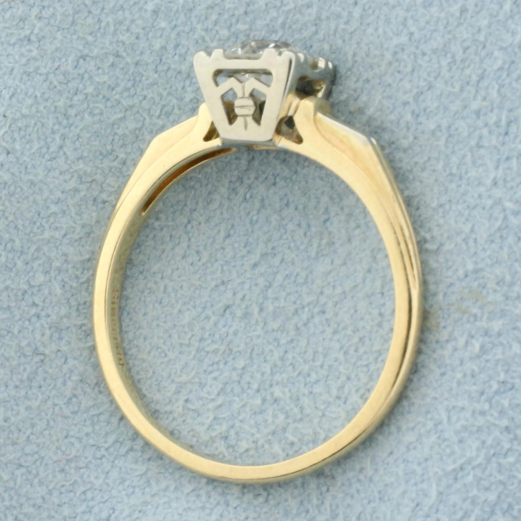 Antique Solitaire Old European Cut Diamond Engagement Ring In 14k Yellow Gold