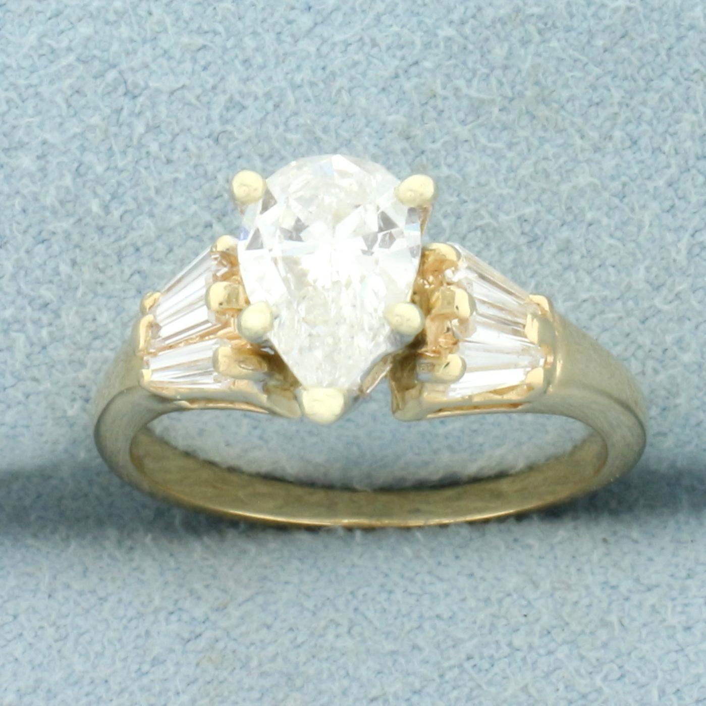 Pear Diamond Engagement Ring In 14k Yellow Gold