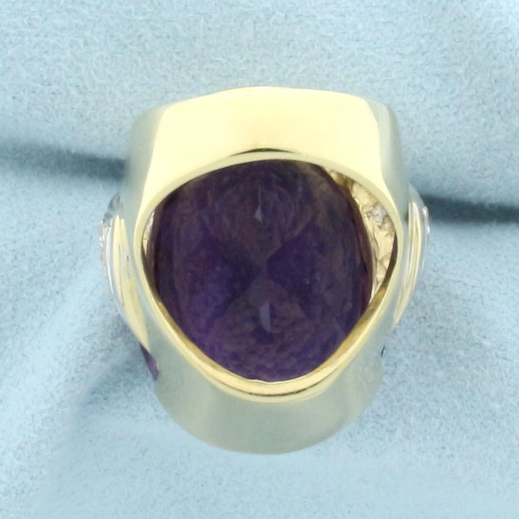 30ct Amethyst And Diamond Statement Ring In 14k Yellow Gold