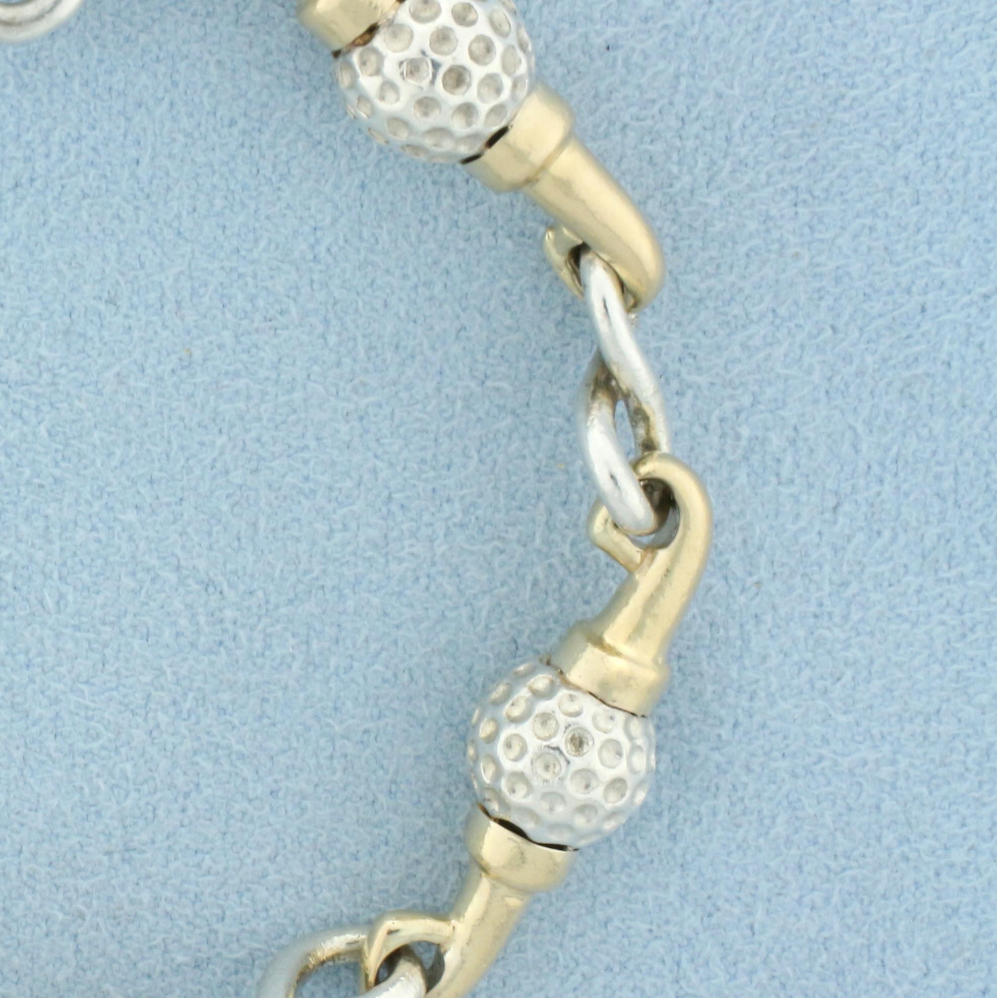 Golf Ball Link Chain Bracelet In 14k Yellow Gold And Sterling Silver