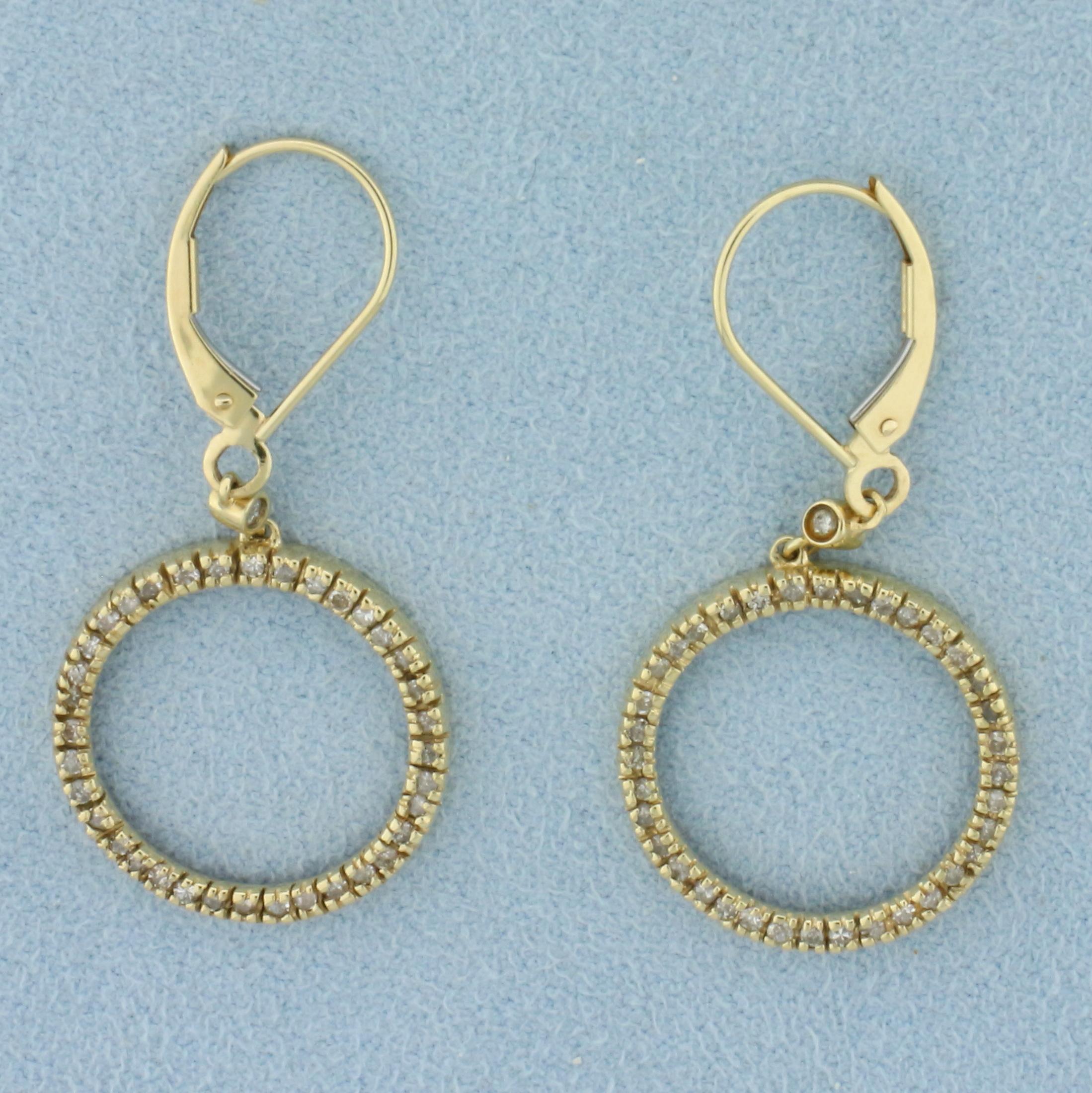 Diamond Circle Dangle Earrings In 14k Yellow Gold